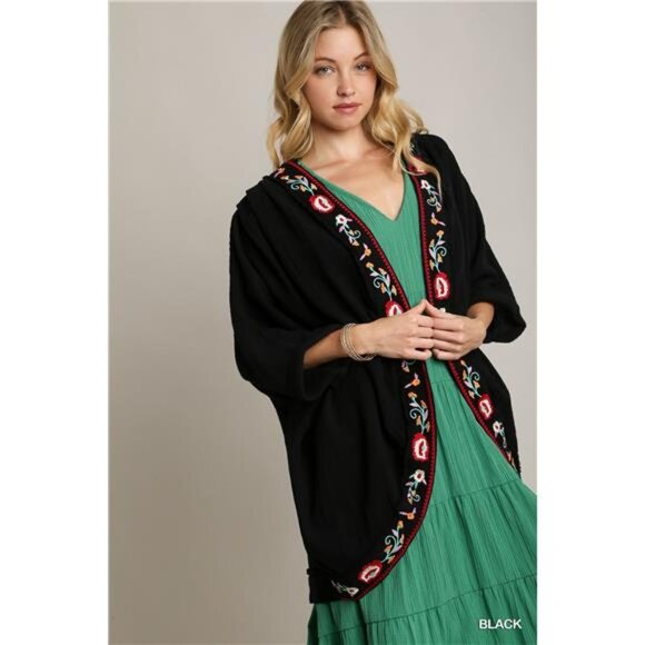 ✨NWT Umgee Embroidery Open Front Kimono with Pleated Shoulder Detail - Picture 3 of 5
